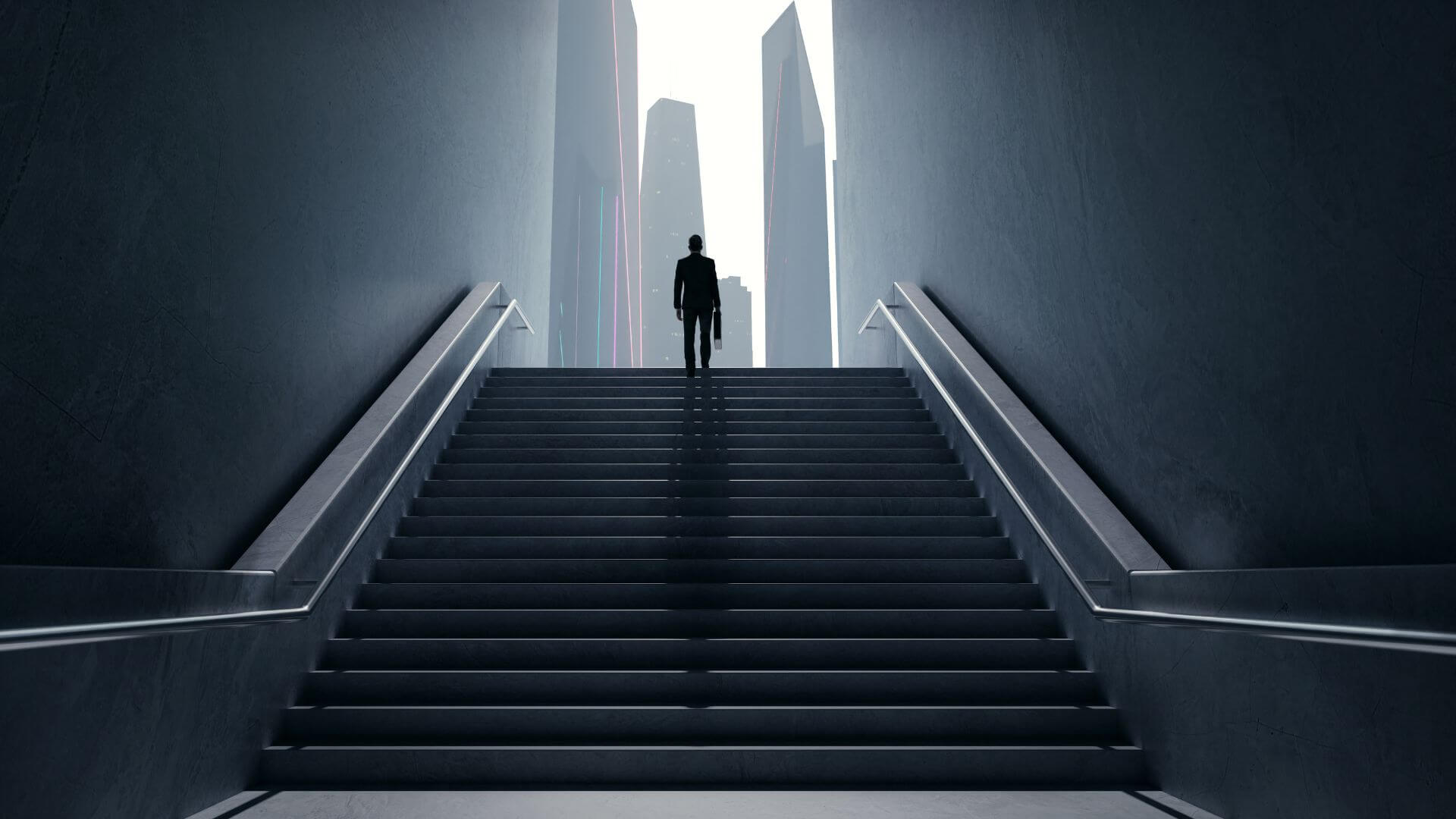 Con đường thành công, hình ảnh người đi lên cầu thang biểu tượng của sự tiến bộ và thành công.